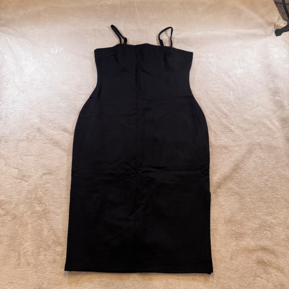 NWT Carolyn Bessette Minimalist Little Black Dress Chic Midi Slip Formal Party L - Picture 4 of 13